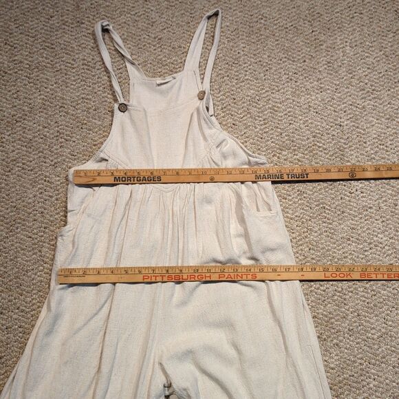 Kori Overalls Womens Small Wide Leg Pockets Tan Linen Blend Relaxed Boho - Picture 3 of 8